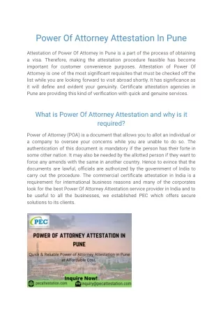 Power Of Attorney Attestation In Pune