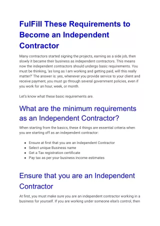 FulFill These Requirements to Become an Independent Contractor