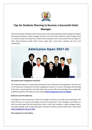Tips for Students Planning to Become a Successful Hotel Manager