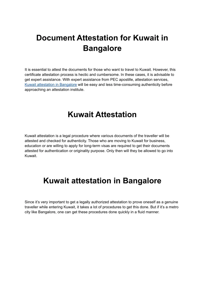 document attestation for kuwait in bangalore