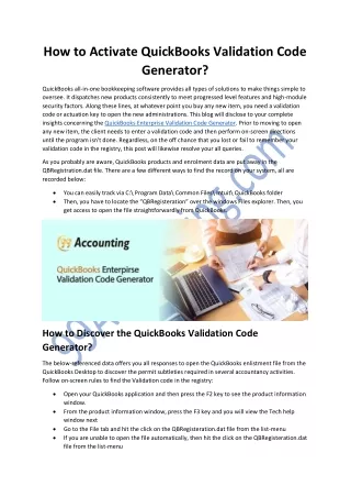 How to Activate QuickBooks Validation Code Generator