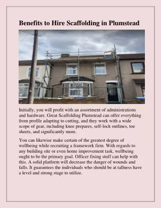 benefits to hire scaffolding in plumstead