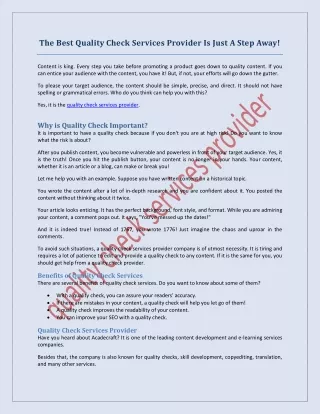 the best quality check services provider is just