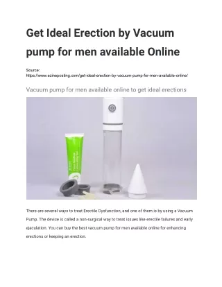 Get Ideal Erection by Vacuum pump for men available Online