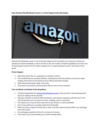 How Amazon fba Wholesale Course is a Great Opportunity Nowadays