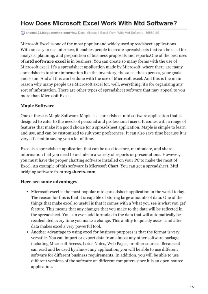 how does microsoft excel work with mtd software