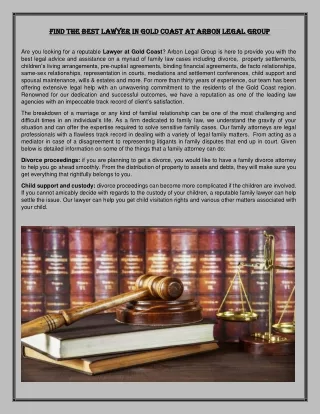 Find the Best Lawyer in Gold Coast at Arbon Legal Group