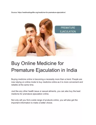 Buy Online Medicine for Premature Ejaculation in India