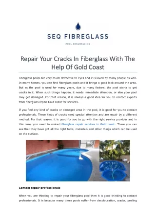Repair Your Pool Cracks With The Help Of SEQ Fibreglass