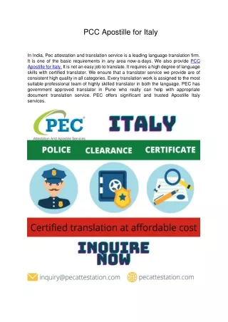 PCC Apostille for Italy