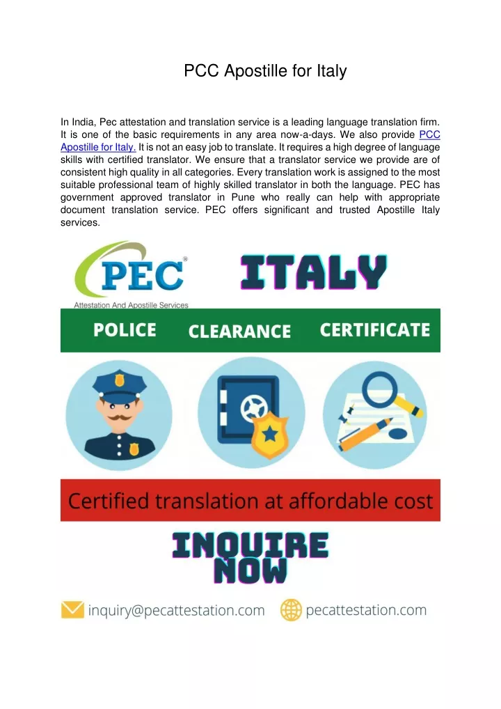 pcc apostille for italy