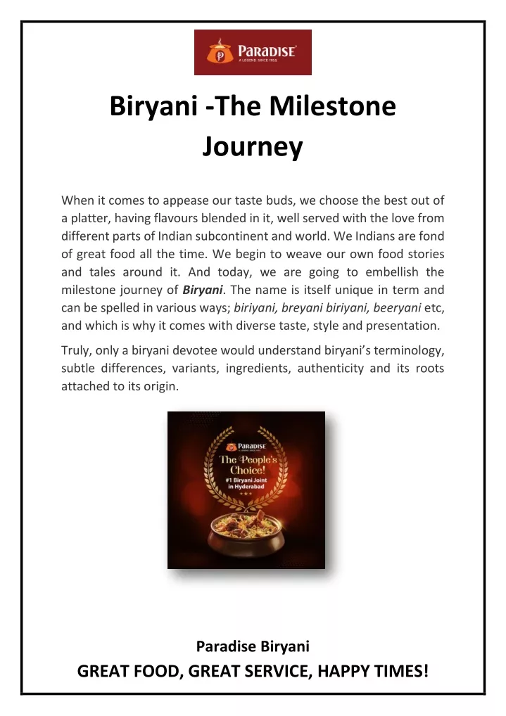 biryani the milestone journey