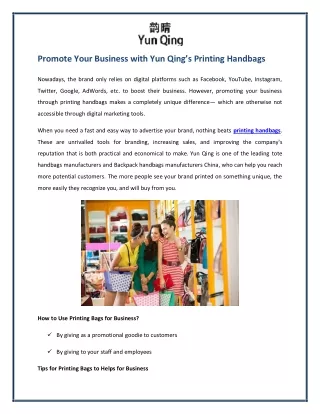 Promote Your Business with Yun Qing’s Printing Handbags