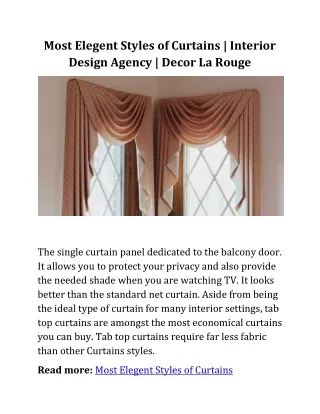 Most Elegent Styles of Curtains | Interior Design Agency | Decor La Rouge