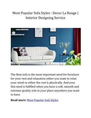 Most Popular Sofa Styles - Decor La Rouge | Interior Designing Service
