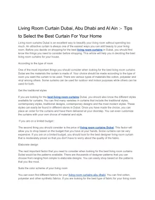 Living Room Curtain Dubai, Abu Dhabi and Al Ain .