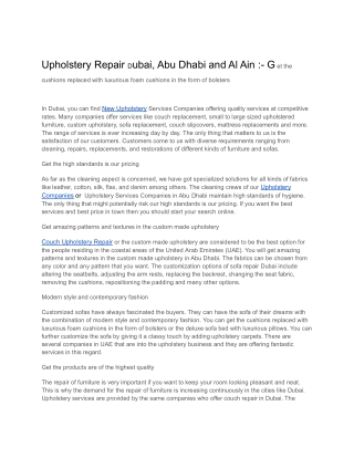 Upholstery Repair Dubai, Abu Dhabi and Al Ain