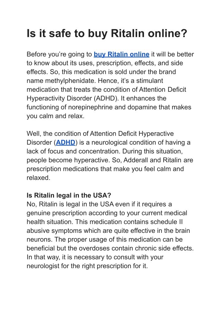 is it safe to buy ritalin online