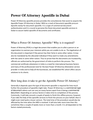 Power Of Attorney Apostille in Dubai