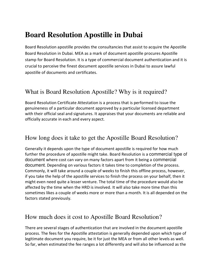 board resolution apostille in dubai