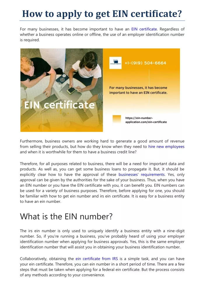 how to apply to get ein certificate