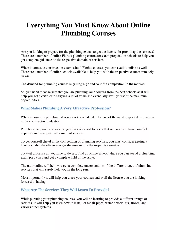 everything you must know about online plumbing