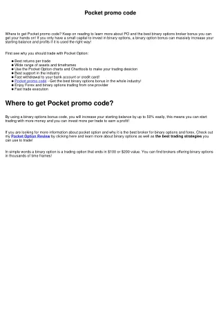 Pocket promo code