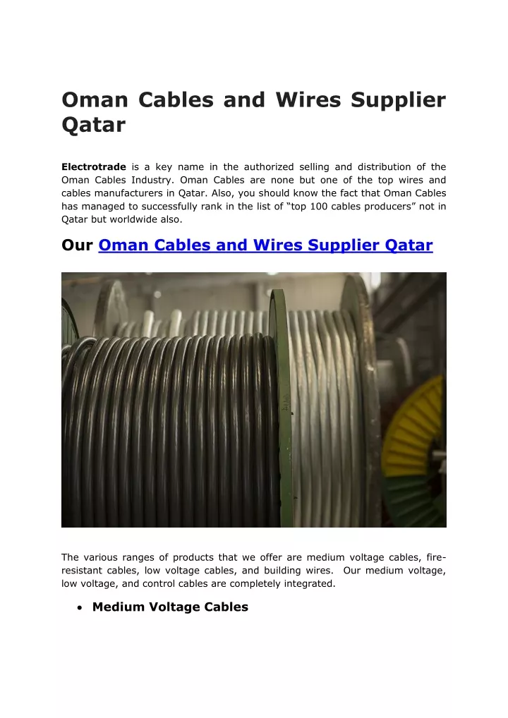 oman cables and wires supplier qatar electrotrade