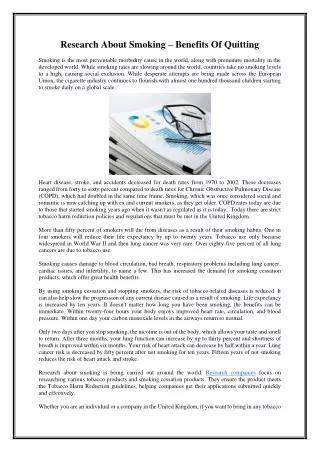 Research About Smoking – Benefits Of Quitting