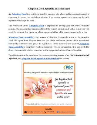 Adoption Deed Apostille in Hyderabad