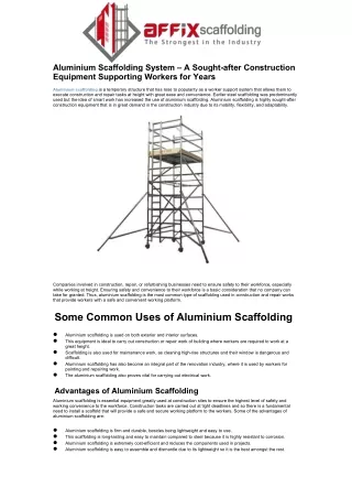 aluminium scaffolding system a sought after