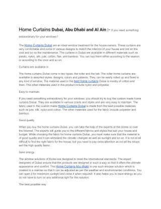 Home Curtains Dubai, Abu Dhabi and Al Ain .