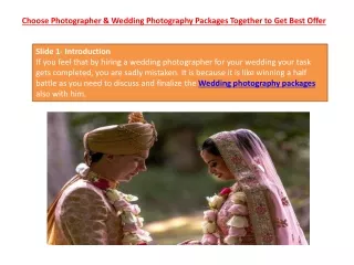 Choose Photographer & Wedding Photography Packages Together to Get Best Offer