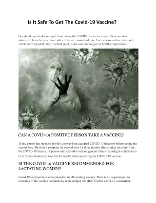 Is It Safe To Get The Covid-19 Vaccine