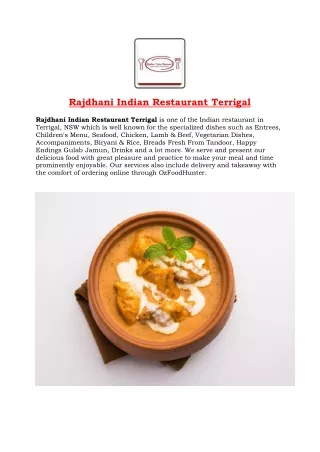 5% Off - Rajdhani Indian Restaurant Terrigal Menu, NSW