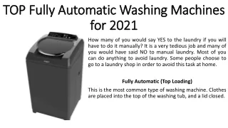TOP Fully Automatic Washing Machines for 2021