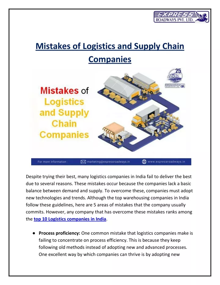 mistakes of logistics and supply chain companies