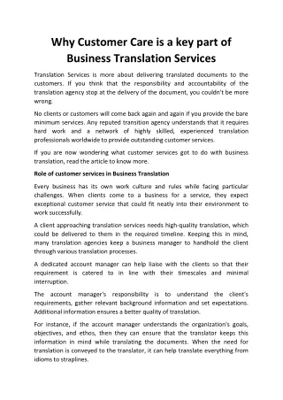 why customer care is a key part of business