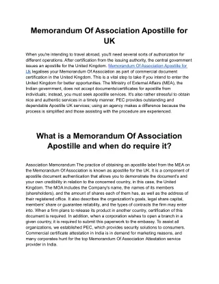 Memorandum Of Association Apostille for UK