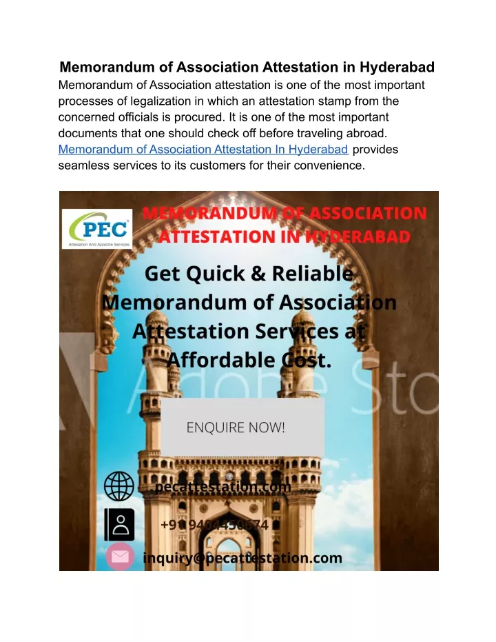 memorandum of association attestation
