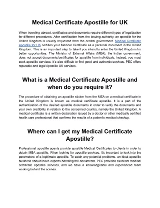 Medical Certificate Apostille for UK