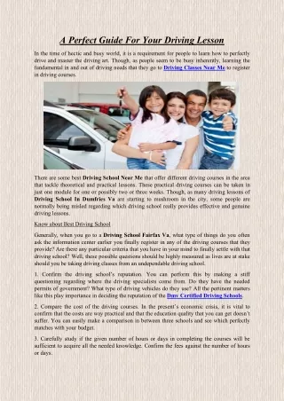 a perfect guide for your driving lesson