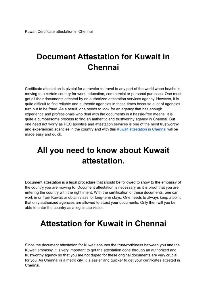 kuwait certificate attestation in chennai