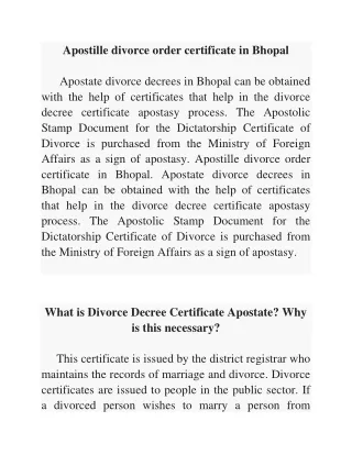 divorce decree certificate apostille in bhopal
