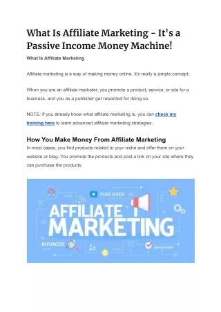 What is Affiliate Marketing, It's a passive income Money Machine!