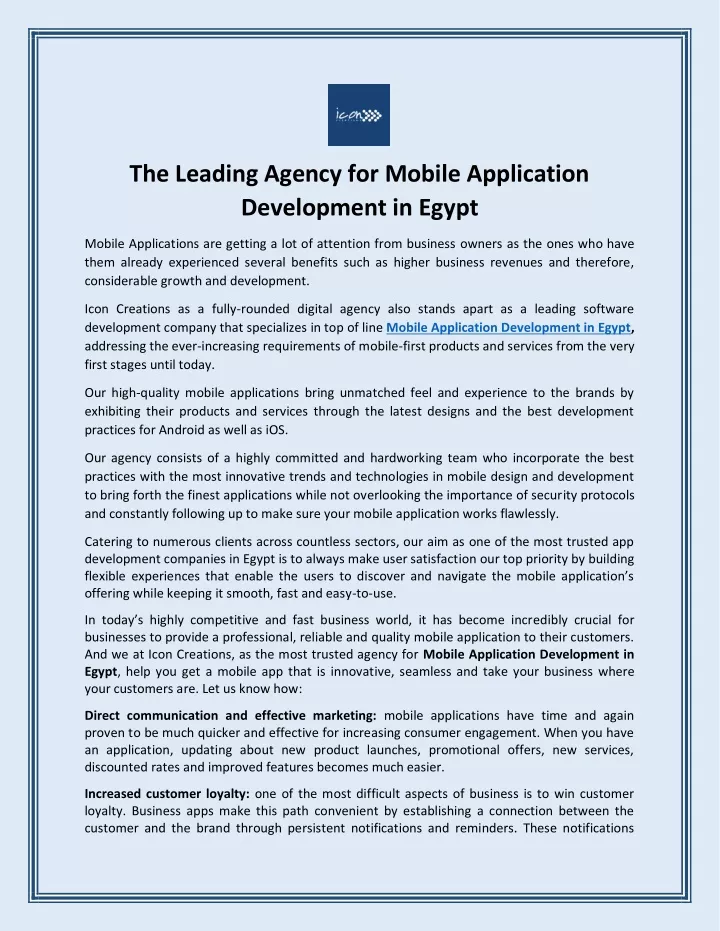 the leading agency for mobile application