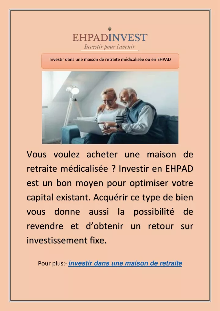 investir dans une maison de retraite m dicalis