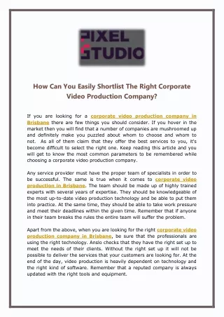 How Can You Easily Shortlist The Right Corporate Video Production Company