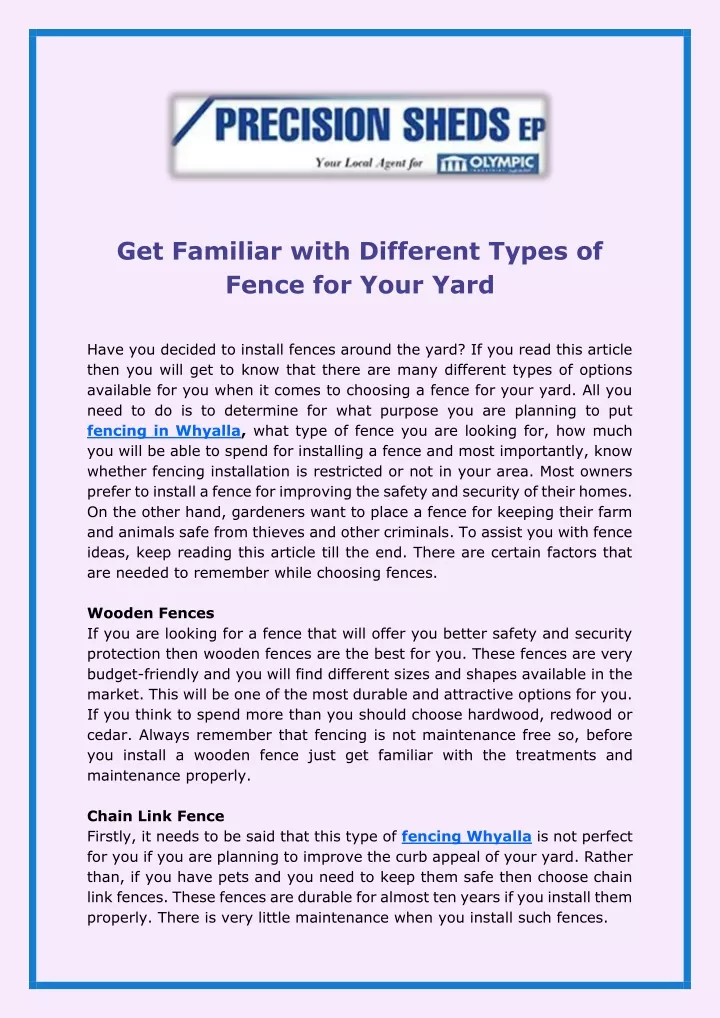 get familiar with different types of fence