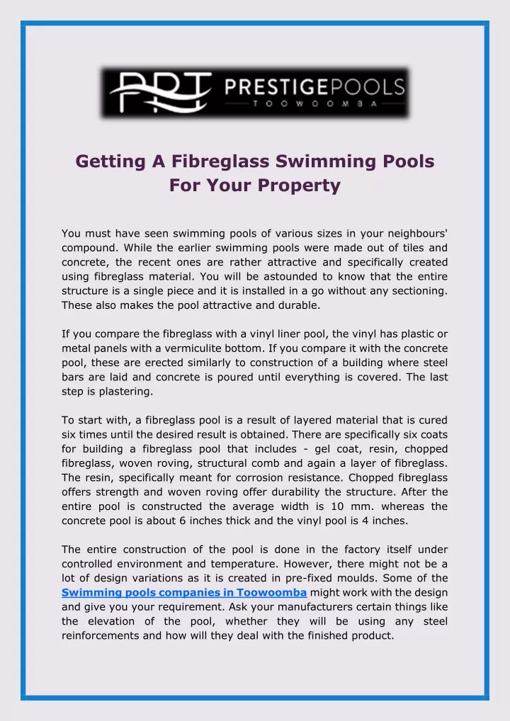 getting a fibreglass swimming pools for your